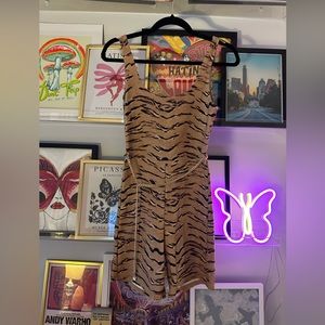 Zebra WEWOREWHAT body suit with gold chain